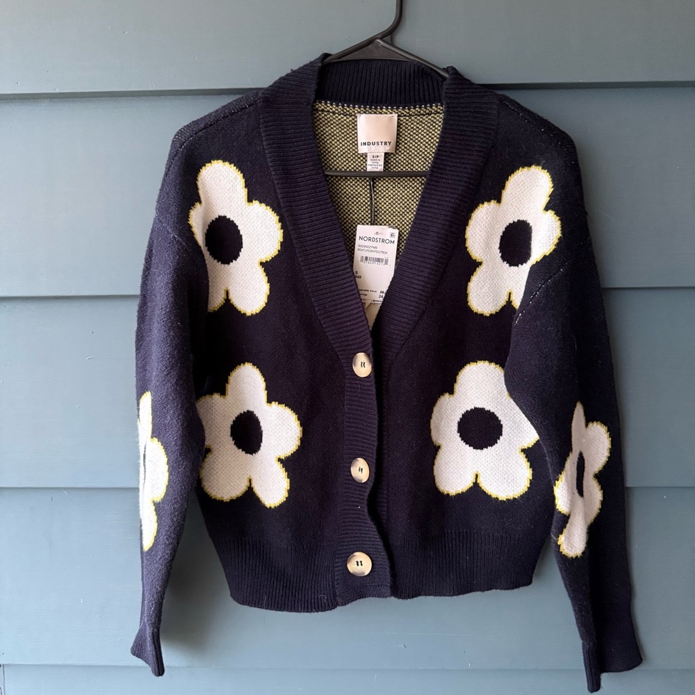 Nordstrom Navy and White Floral Cardigan